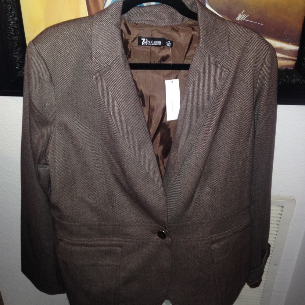 New York & Company Brown Herringbone Blazer